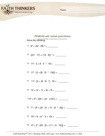 Grade 5 Math: Pemdas Nested — worksheet preview