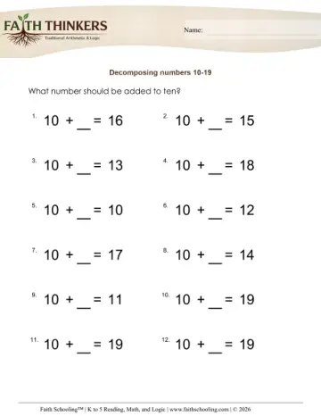 Grade 1 Math: Decompose Numbers — worksheet preview