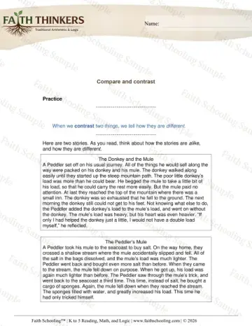 4th Grade math worksheet — Comparing and Ordering Numbers. Compare Contrast 3