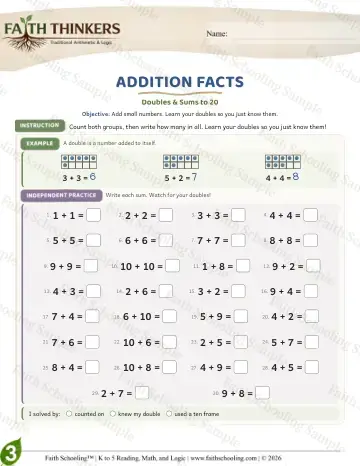 3rd Grade math worksheet — Addition Facts (Practice 9)