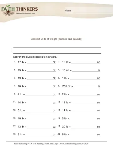 Converting Units Weight Ounces Pounds 1