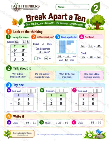 2nd Grade math worksheet — Break Apart A Ten Practice 7