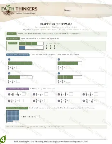 4th Grade math worksheet — Fractions (Practice 6)