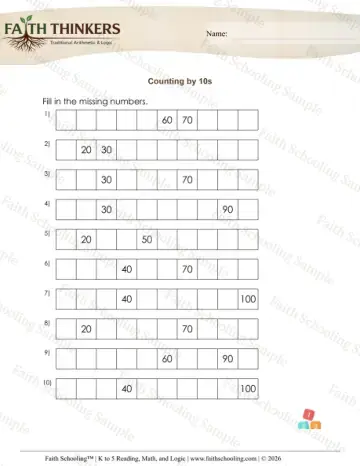 1st Grade math worksheet — Skip Counting. Counting by Tens 1