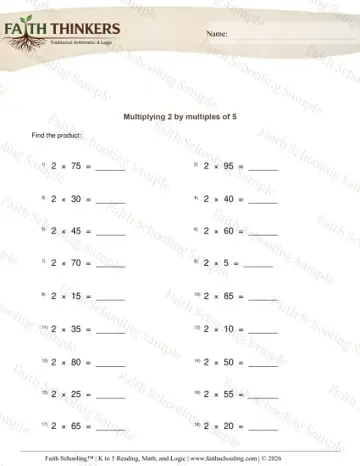 2nd Grade math worksheet — Multiplication Facts and Drills. Multiply 2 Times Multiples Five 6