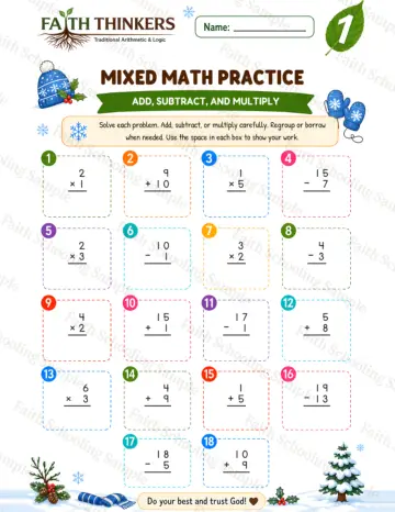 1st Grade math worksheet — Winter Mixed Practice 6