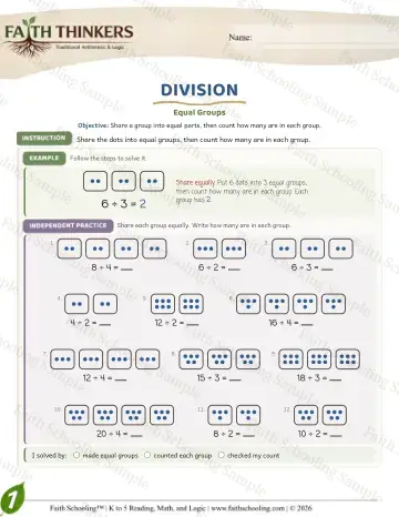 1st Grade math worksheet — Division as Equal Groups. Long Division (Practice 8)