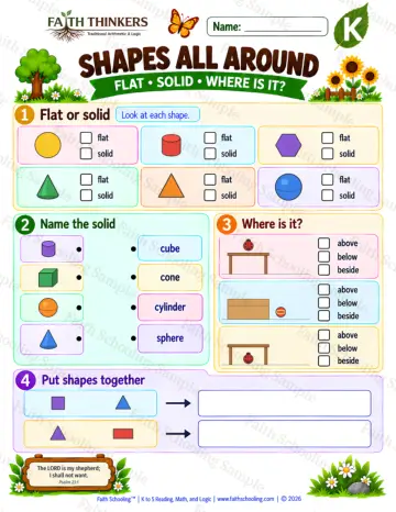 Kindergarten math worksheet — Shapes All Around Practice 4