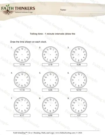 2nd Grade math worksheet — Telling Time 1 Minute 9