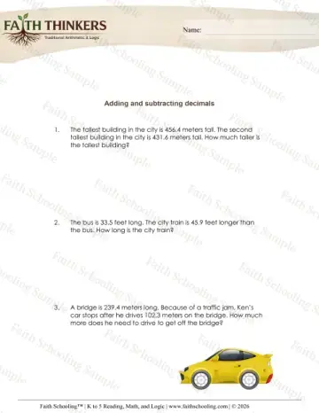 4th Grade math worksheet — Word Problems Decimals 7