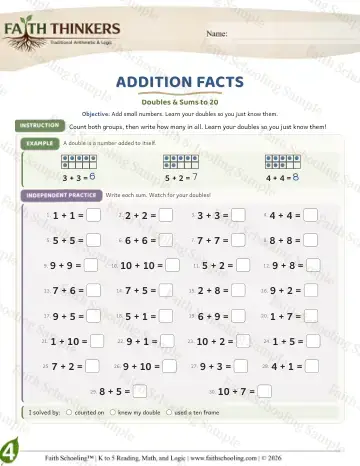 4th Grade math worksheet — Addition Facts (Practice 8)