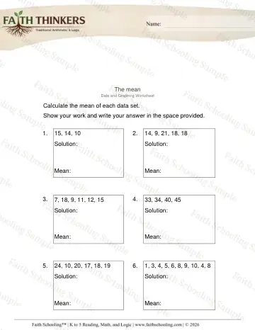 5th Grade math worksheet — Mean Median Mode. Mean 2
