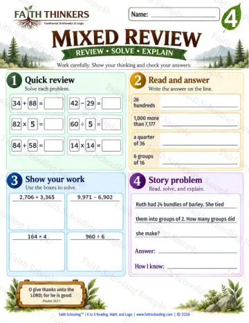 4th Grade math worksheet — Reasoning & Fluency (Practice 5)
