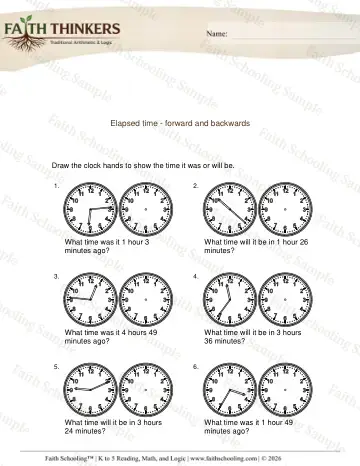 3rd Grade math worksheet — Elapsed Time 1 Minute Increments 6