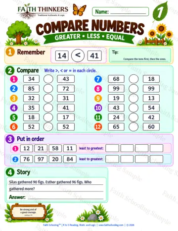 1st Grade math worksheet — Comparing Numbers Practice 6