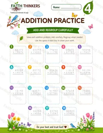 4th Grade math worksheet — Spring Addition Practice 8