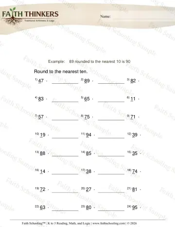 2nd Grade math worksheet — Rounding to the Nearest Ten and Hundred. Round 2 Digit Numbers Nearest 10 4
