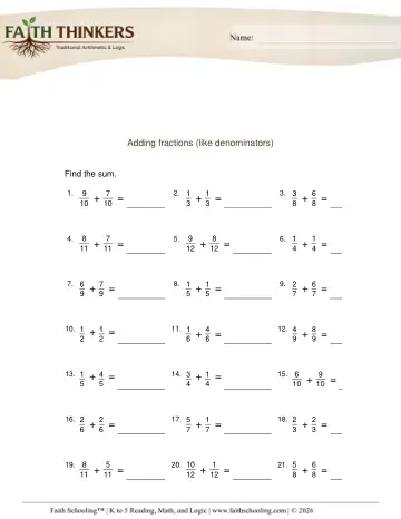Grade 3 Math: Adding Fractions — worksheet preview