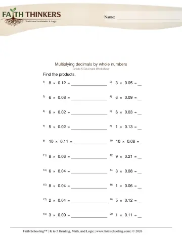 Multiplying Decimals 2 Digit by Whole Numbers 1