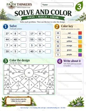 3rd Grade math worksheet — Solve And Color Practice 9