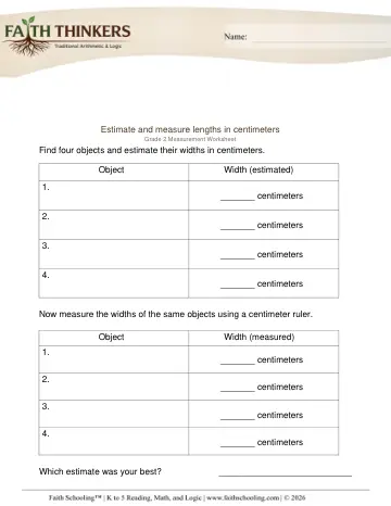 Grade 2 Math: Estimating Measurement — worksheet preview