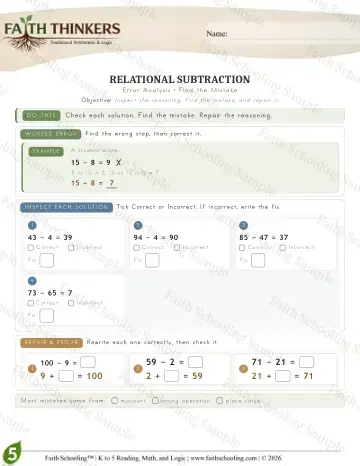 5th Grade math worksheet — Reasoning & Fluency - Error (Practice 2)