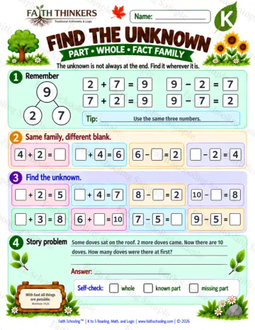 Kindergarten math worksheet — Missing Parts and Comparison Practice 9