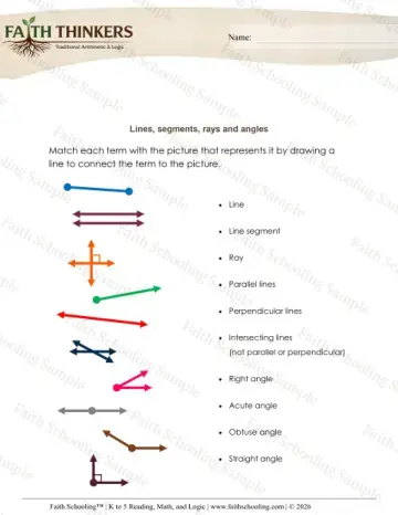 3rd Grade math worksheet — Geometry Lines Segments Rays Angles 4