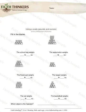 3rd Grade math worksheet — Weight and Mass. Weight Scale Pounds Ounces 1