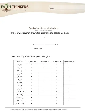 Geometry Quadrants Coordinate Plane 1