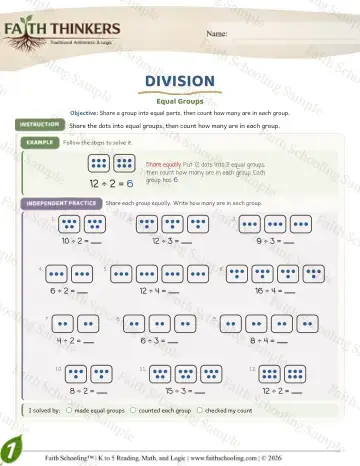1st Grade math worksheet — Division as Equal Groups. Long Division (Practice 7)