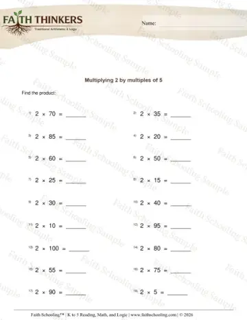 2nd Grade math worksheet — Multiplication Facts and Drills. Multiply 2 Times Multiples Five 7