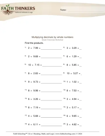 Multiplying Decimals 2 Digit by Whole Numbers Adv 1