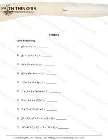 5th Grade math worksheet — Order of Operations (PEMDAS). PEMDAS 4