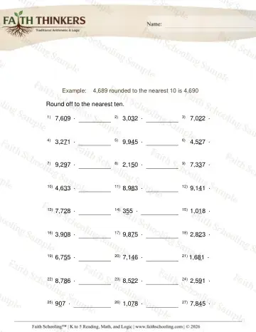 5th Grade math worksheet — Rounding to the Nearest Ten and Hundred. Round 4 Digit Number Nearest 10 3