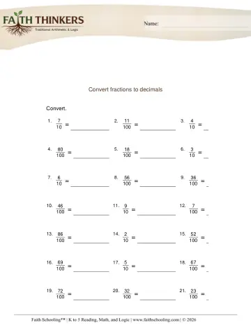 Fractions to Decimals 1