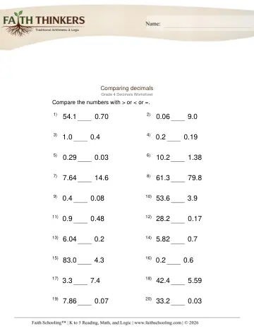 Compare Decimals Ojk 1