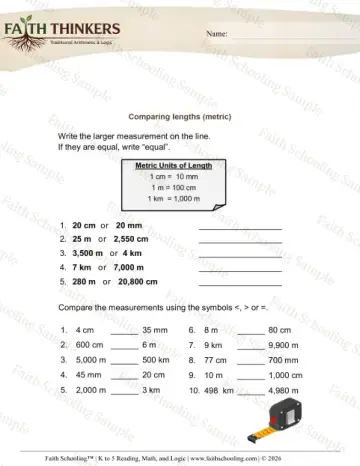 4th Grade math worksheet — Compare Lengths 6