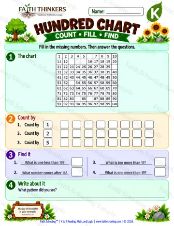 Kindergarten math worksheet — Hundred Chart Practice 6