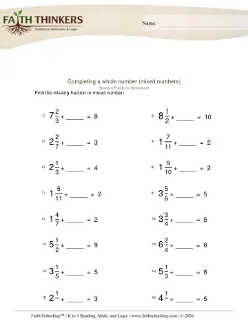 Grade 4 Math: Adding Fractions — worksheet preview