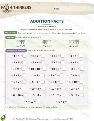 5th Grade math worksheet — Addition Facts (Practice 7)