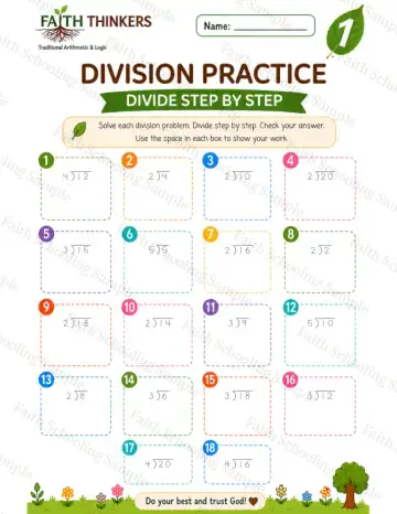 1st Grade math worksheet — Summer Division Practice 9
