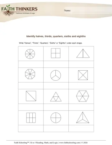 Grade 3 Math: Identifying Fractions — worksheet preview