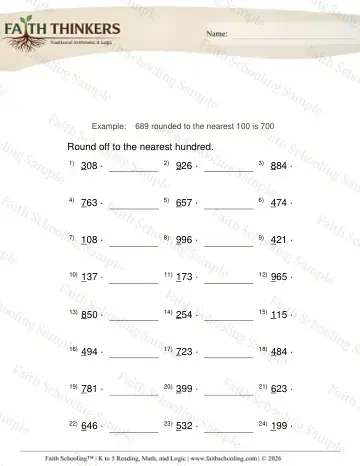 3rd Grade math worksheet — Round 3 Digit Numbers Nearest 100 2