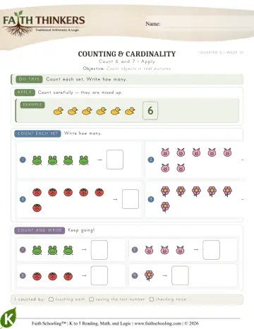 Kindergarten Math: Count 6 And 7 — worksheet preview