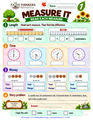 1st Grade math worksheet — Measurement Practice 6