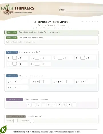 Kindergarten Math: Ways To Make 5 — worksheet preview