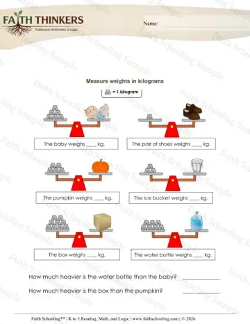 2nd Grade math worksheet — Measurement Weight Kilograms 3