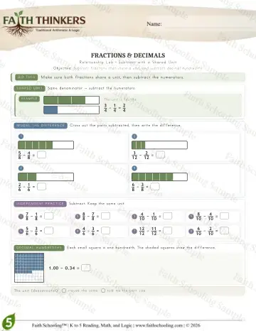 5th Grade math worksheet — Fractions (Practice 4)