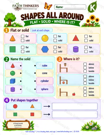 Kindergarten math worksheet — Shapes All Around Practice 6